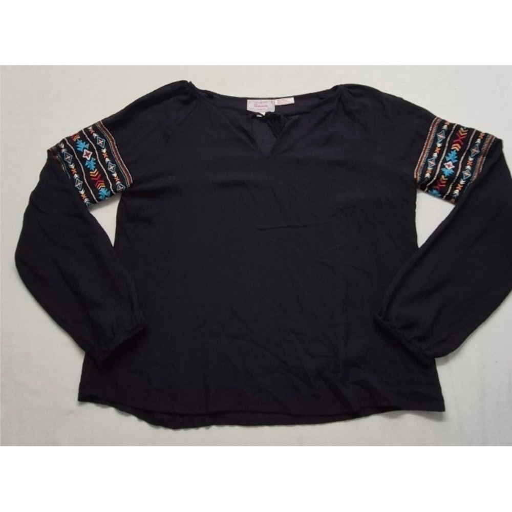 Panhandle women's black long sleeves blouse colorful embroidered cuffs Medium